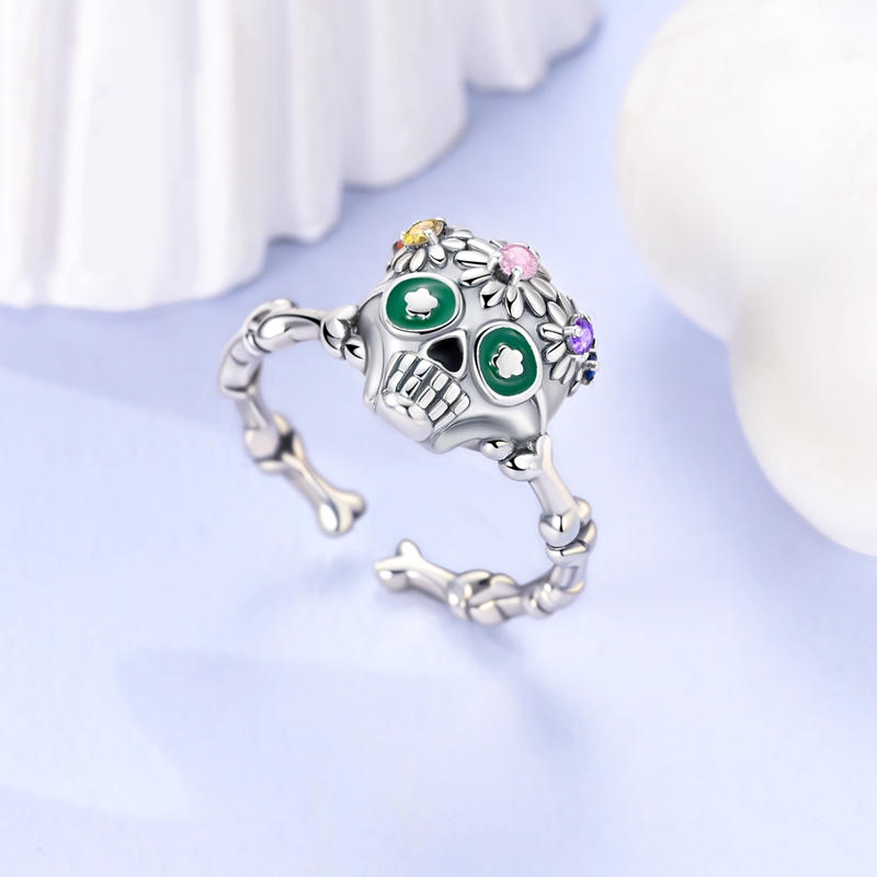 Women's 925 Silver Skull Zirconia Bone Ring, Elegant & Exquisite
